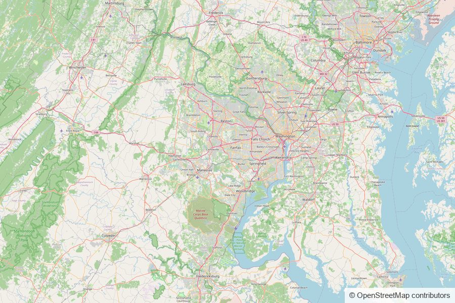 Map of the Northern Virginia region, the area Skyline K9 serves